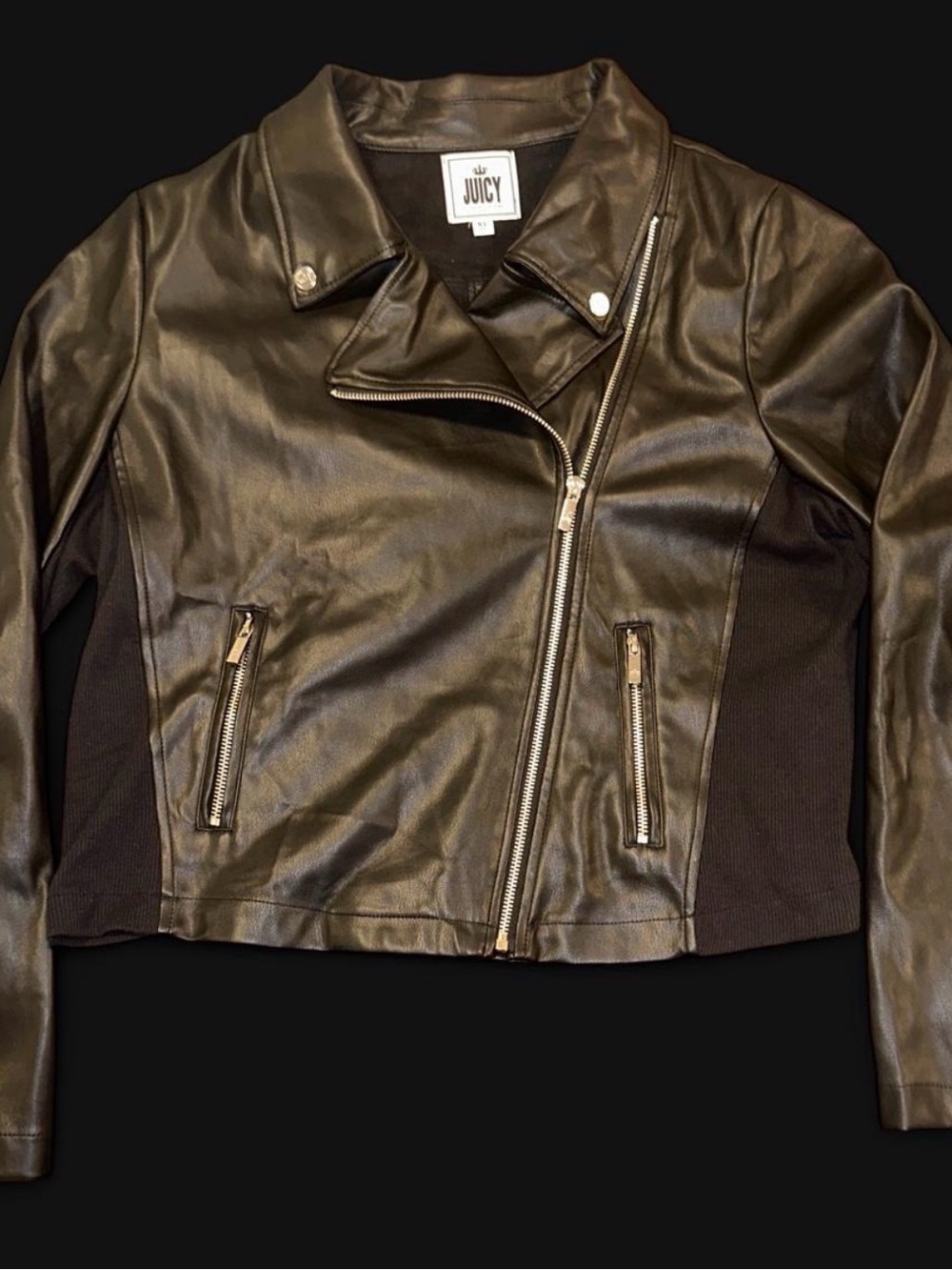 Juicy Couture Black Faux Leather Asymmetrical Zip Jacket